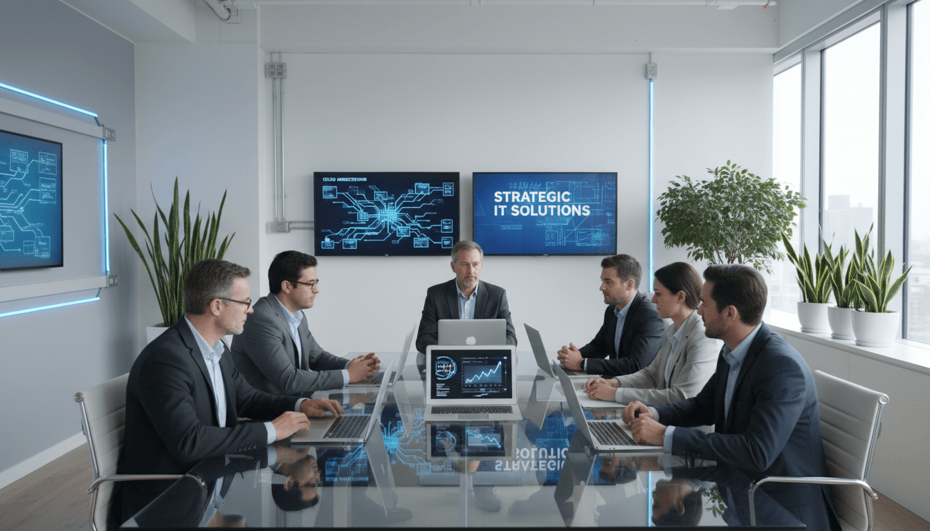 IT consulting team reviewing infrastructure strategy